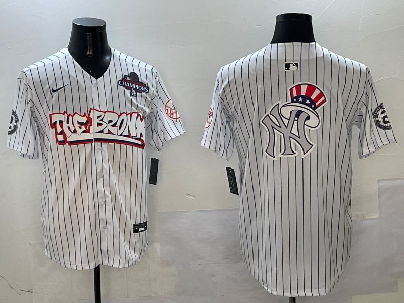Men New York Yankees Blank White Stripe four generations Joint Name 2025 Nike MLB Jersey style 13